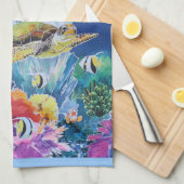 Groene Zee Turtle Theedoek (Quarter Fold)