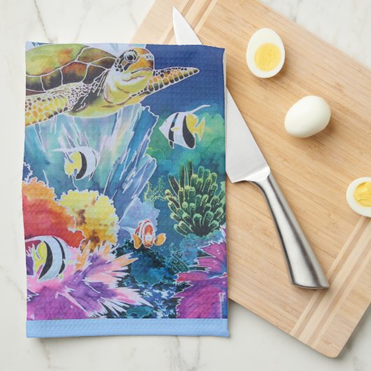 Groene Zee Turtle Theedoek (Quarter Fold)