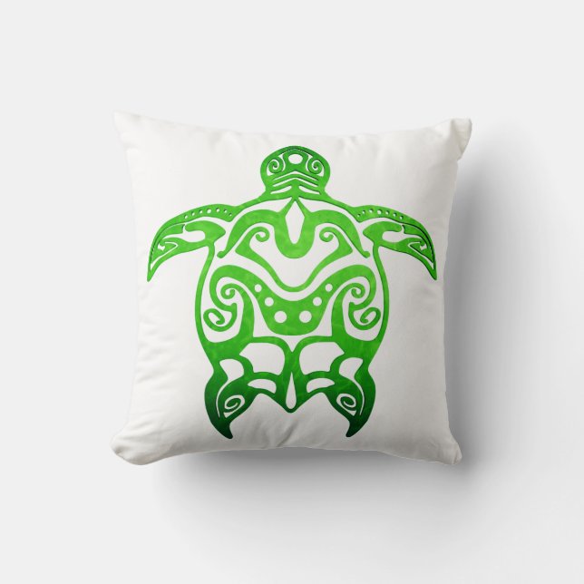 Groene Zee Turtle Tribal Kussen (Voorkant)
