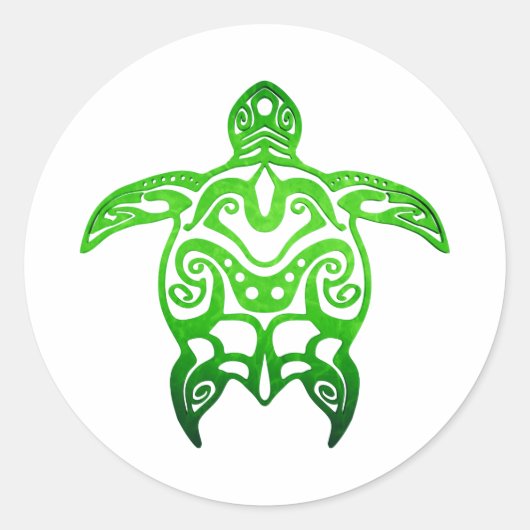 Groene Zee Turtle Tribal Ronde Sticker (Voorkant)