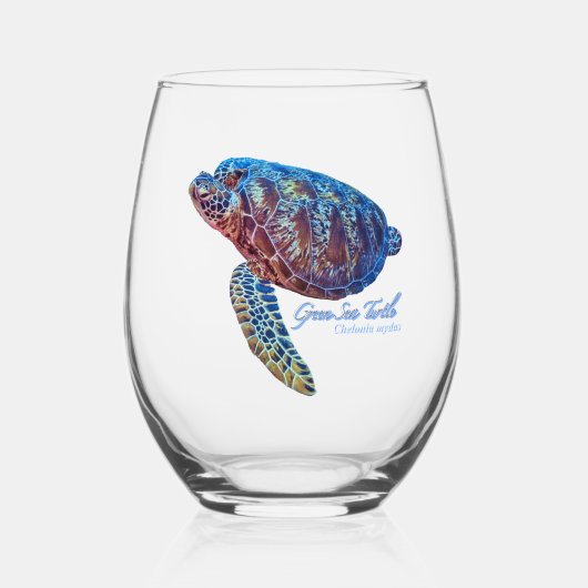 Groene Zee Turtle Wijnglas Zonder Voet (Voorkant)