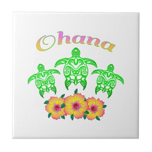 Groene Zee Turtles Hawaiian Ohana Tegeltje (Voorkant)