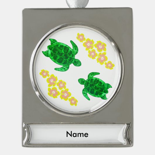 Groene Zee Verzilverd Banner Ornament (Voorkant)