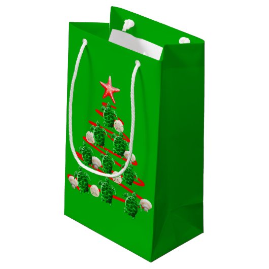 Groene Zeeen kerstbomen Klein Cadeauzakje (Achterkant Gekanteld)
