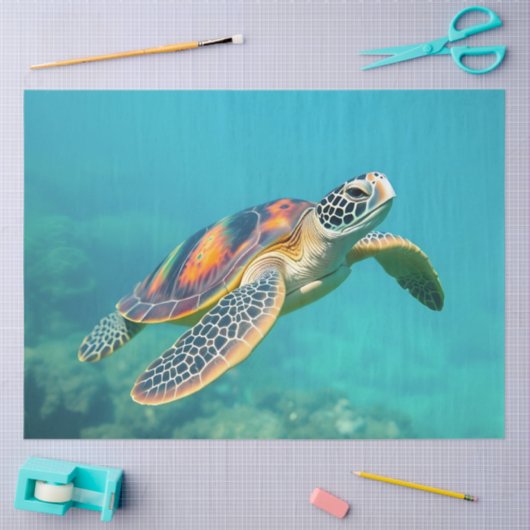 Groene Zeeen schildpad drijft Tissuepapier (Craft)