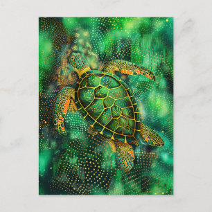 Groene Zeeen Schildpad in Aborigine Dot Art Style Briefkaart