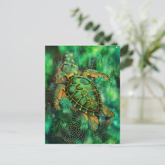 Groene Zeeen Schildpad in Aborigine Dot Art Style Briefkaart (Staand voorkant)