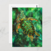 Groene Zeeen Schildpad in Aborigine Dot Art Style Briefkaart (Voorkant / Achterkant)