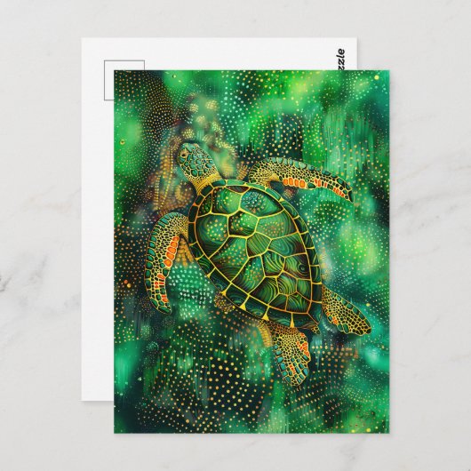 Groene Zeeen Schildpad in Aborigine Dot Art Style Briefkaart (Voorkant / Achterkant)