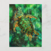 Groene Zeeen Schildpad in Aborigine Dot Art Style Briefkaart (Voorkant)