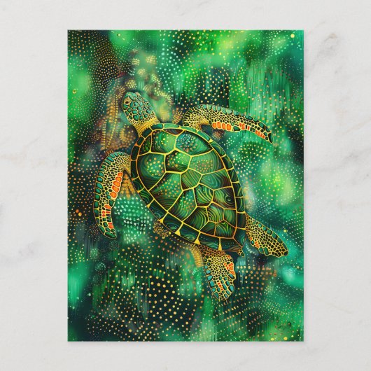 Groene Zeeen Schildpad in Aborigine Dot Art Style Briefkaart (Voorkant)