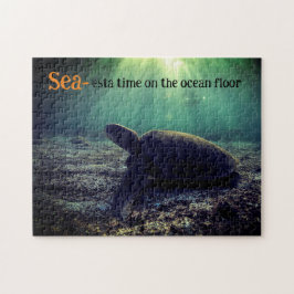 Groene zeeen schildpad op de oceaanbodem legpuzzel