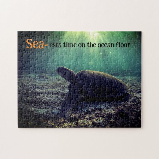 Groene zeeen schildpad op de oceaanbodem legpuzzel (Horizontaal)