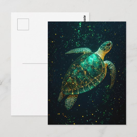 Groene Zeeen schildpad op een donkere achtergrond Briefkaart (Voorkant / Achterkant)