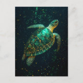 Groene Zeeen schildpad op een donkere achtergrond Briefkaart (Voorkant)