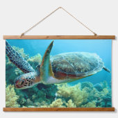 Groene Zeeen schildpad zwemt het rode Zee Hangend Wandkleed (Voorkant)