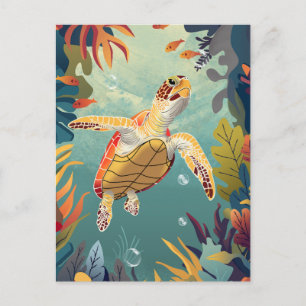 Groene Zeeen schildpad zwemt in de Stille Oceaan Briefkaart
