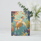 Groene Zeeen schildpad zwemt in de Stille Oceaan Briefkaart (Staand voorkant)