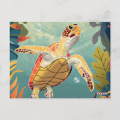 Groene Zeeen schildpad zwemt in de Stille Oceaan Briefkaart (Achterkant)