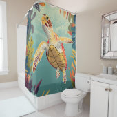 Groene Zeeen schildpad zwemt in de Stille Oceaan Douchegordijn (In situ)