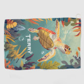 Groene Zeeen schildpad zwemt in de Stille Oceaan Golfhanddoek (Horizontaal)