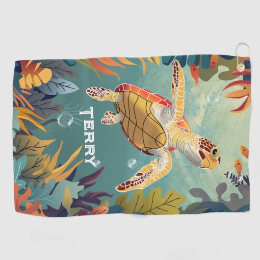 Groene Zeeen schildpad zwemt in de Stille Oceaan Golfhanddoek (Horizontaal)