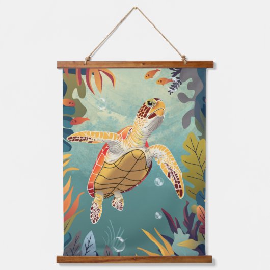 Groene Zeeen schildpad zwemt in de Stille Oceaan Hangend Wandkleed (Voorkant)