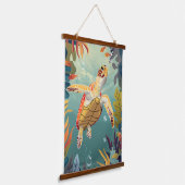 Groene Zeeen schildpad zwemt in de Stille Oceaan Hangend Wandkleed (Gebogen)