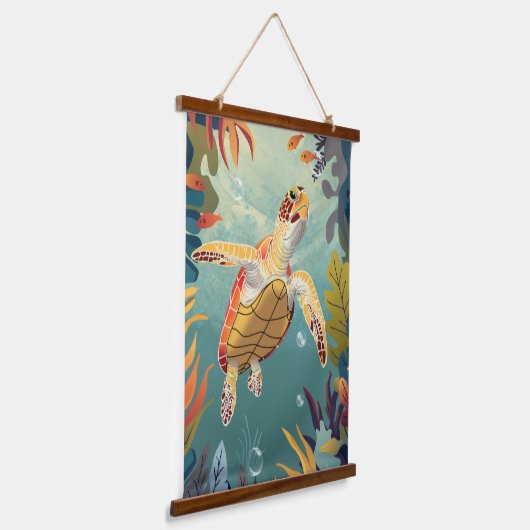 Groene Zeeen schildpad zwemt in de Stille Oceaan Hangend Wandkleed (Gebogen)