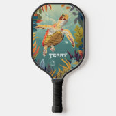 Groene Zeeen schildpad zwemt in de Stille Oceaan Pickleball Paddle (Achterkant)