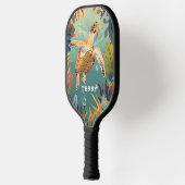 Groene Zeeen schildpad zwemt in de Stille Oceaan Pickleball Paddle (Links)