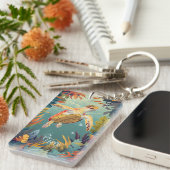 Groene Zeeen schildpad zwemt in de Stille Oceaan Sleutelhanger (Voorkant Rechts)