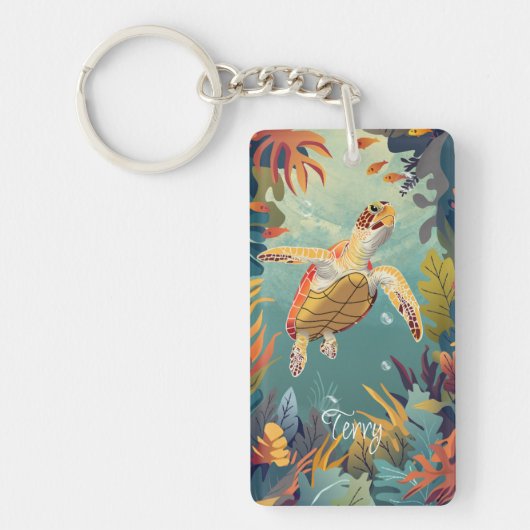 Groene Zeeen schildpad zwemt in de Stille Oceaan Sleutelhanger (Voorkant)
