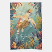 Groene Zeeen schildpad zwemt in de Stille Oceaan Theedoek (Verticaal)