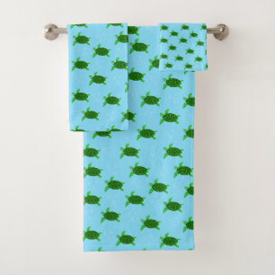 Groene Zeeen Schildpadden met Bubbels Bad Handdoek