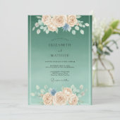 Groene Zeegroene Elegante Botanische Bruiloft Kaart (Staand voorkant)