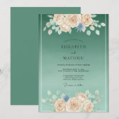 Groene Zeegroene Elegante Botanische Bruiloft Kaart (Voorkant / Achterkant)