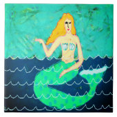Groene Zeemeermin Abstract schilderij Tegeltje (Voorkant)