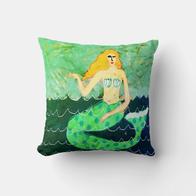 Groene zeemeermin Abstracte kunst Kussen (Voorkant)