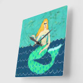 Groene zeemeermin Abstracte kunst Vierkante Klok (Hoek)