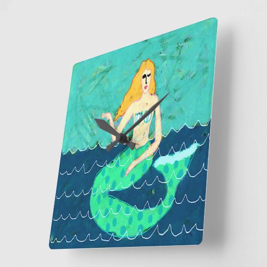 Groene zeemeermin Abstracte kunst Vierkante Klok (Hoek)