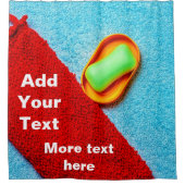 Groene zeep rode scrubber blauwe handdoek aanpasba douchegordijn (Voorkant)