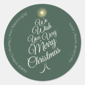 Groene zeer vrolijke kerstboom envelop afdichtinge ronde sticker (Voorkant)