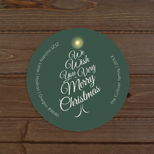 Groene zeer vrolijke kerstboom envelop afdichtinge ronde sticker