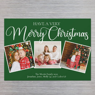 Groene Zeer Vrolijke Kerstfoto Magnetische Kaart