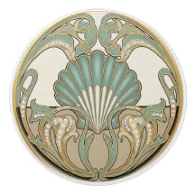 Groene Zeeschelp Crème & Goud Art Deco Nouveau Sch