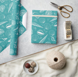 Groene zeeschelp maritiem cadeaupapier