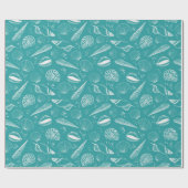 Groene zeeschelp nautisch cadeaupapier (Vlak)