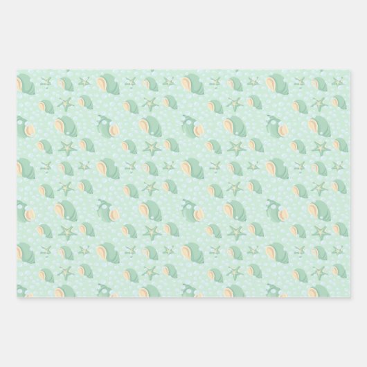 Groene zeeschelpen en bubbels inpakpapier vel (Voorkant 3)