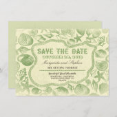 groene zeeschelpen strand bruiloft save the date kaart (Voorkant / Achterkant)